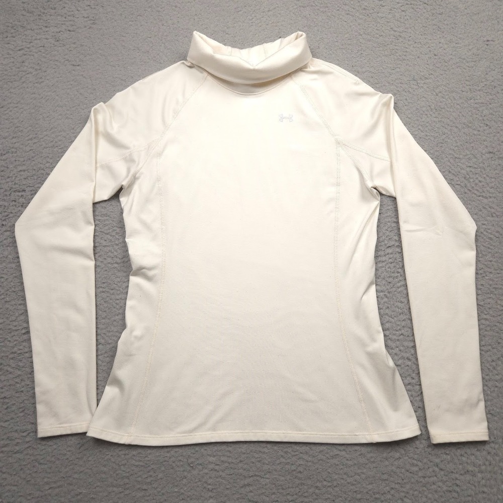 Under Armour ColdGear Cozy Neck Women Large White Fitted‎ Thumbhole Base Layer